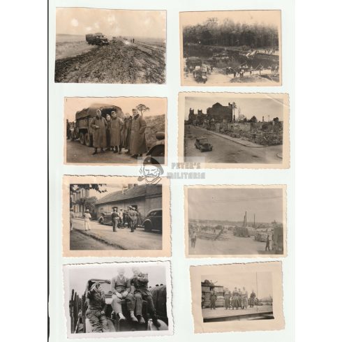 Photo pack of eight depicting vehicles and soldiers