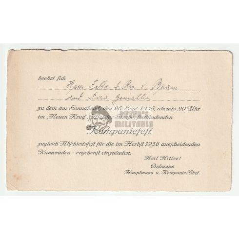 Invitation to squadron meeting 1936 "Heil Hitler"