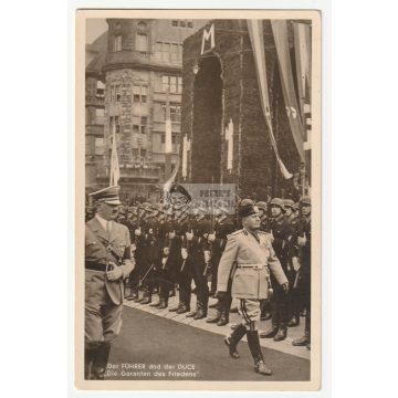 Hitler & Mussolini SS sorfal előtt képeslap