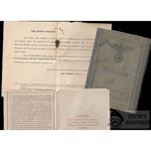 Wehrpass Magyar Háborús Emlékérem adományozóval