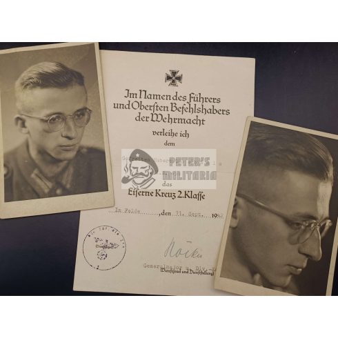 Iron Cross II. Class award document with photos - GOEBBELS