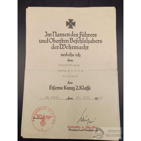 Georg Kluth hagyaték - Artillerie Regiment 26. / Vaskereszt, Keleti Front, Sebesülési 