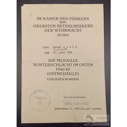 Georg Kluth hagyaték - Artillerie Regiment 26. / Vaskereszt, Keleti Front, Sebesülési 