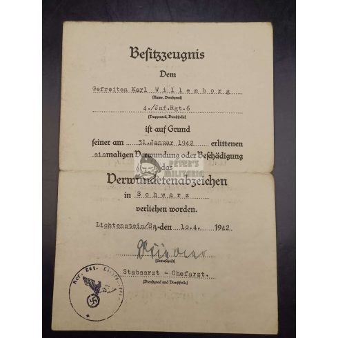 Hat kitüntetés adományozó egy személyhez - Karl Willenborg gránátos