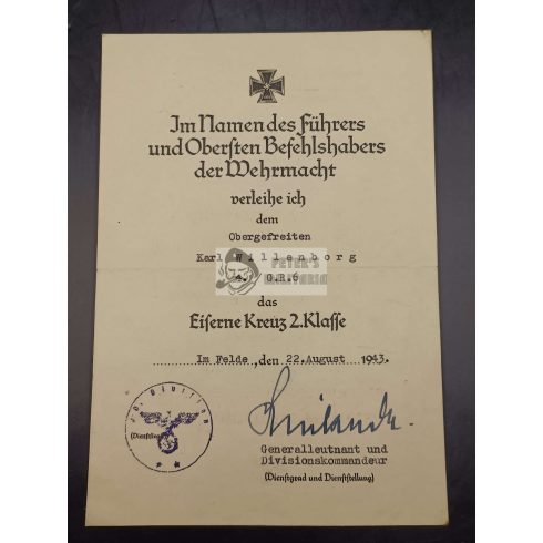 Hat kitüntetés adományozó egy személyhez - Karl Willenborg gránátos