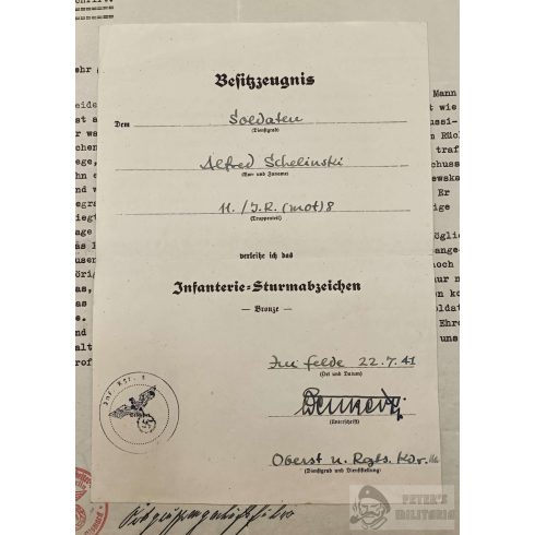 Bronz Gyalogsági Rohamjelvény adományozó - SZTÁLINGRÁD