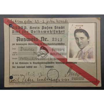   Poseni Nemzetiszocialista Népjóléti Szervezet (NSV) igazolvány 1942