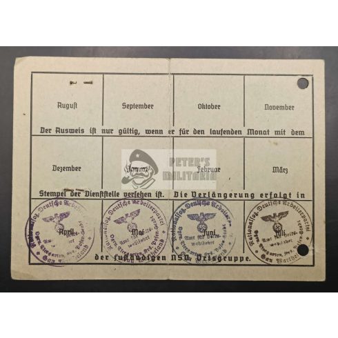 Poseni Nemzetiszocialista Népjóléti Szervezet (NSV) igazolvány 1942