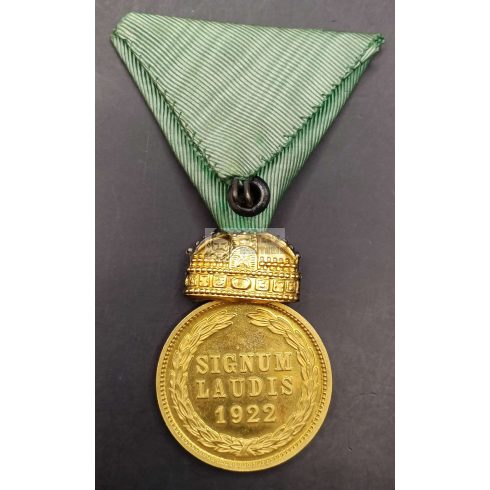 Magyar Koronás Bronz Érem - Signum Laudis 1922 - Polgári szalagon