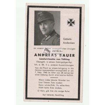 Hegyivadász  halálozási értesítő - Lavina