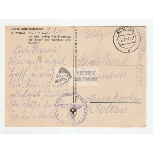 Fallschirmjäger képeslap - Oberst Bräuer