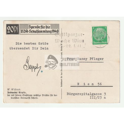 Fallschirmjäger képeslap - Feldwebel Arpke