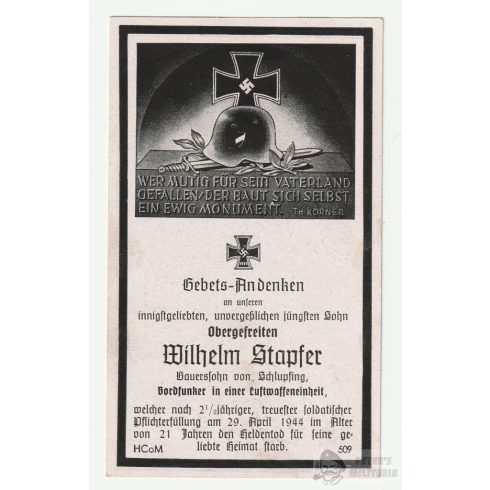 Luftwaffe fedélzeti rádiós halálozási értesítő 