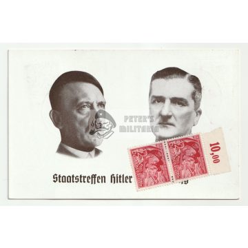 Hitler és Horthy képeslap bélyeggel 