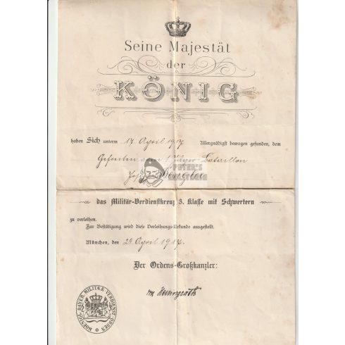 I. világháborús papír hagyaték - 8 kitüntetés adományozó