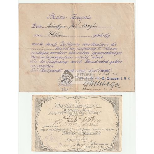 I. világháborús papír hagyaték - 8 kitüntetés adományozó