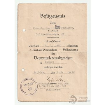 Sebesülési jelvény adományozó - Páncél Gránátos 