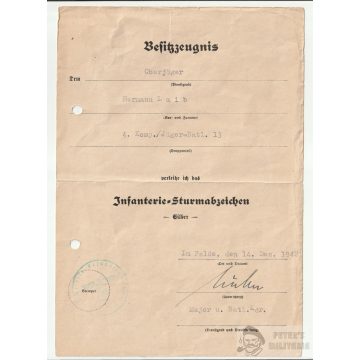 Gyalogsági Rohamjelvény adományozó - Jäger Btl. 13.