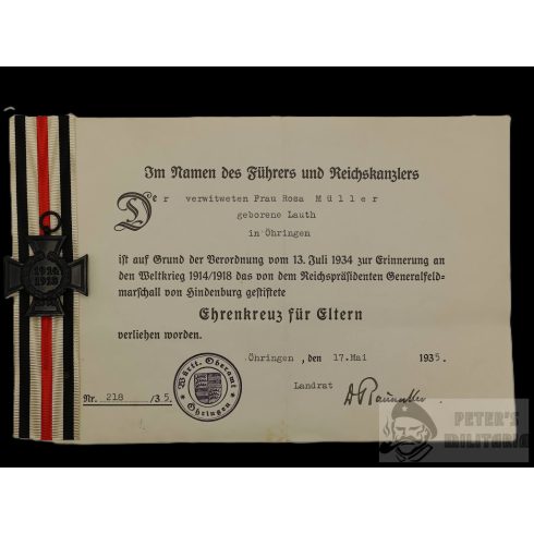Hindenburg kereszt Hozzátartozói változat adományozóval