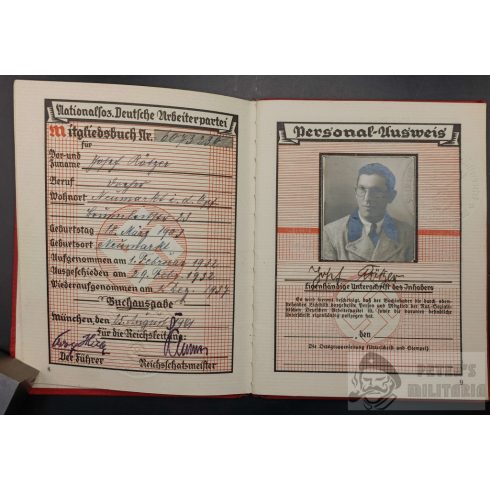NSDAP piros párttagsági könyv - Josef Rötzer