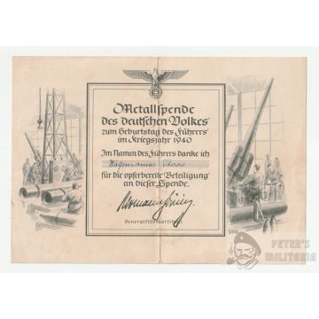 Metallspende 1940 emléklap