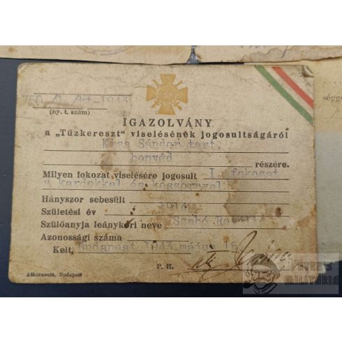 Tűzkereszt anyag - Kiss Sándor tartalékos honvéd