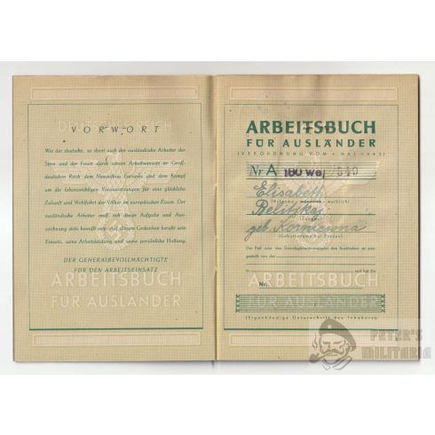 Ritka Arbeitsbuch für Ausländer - Koblenz 1944