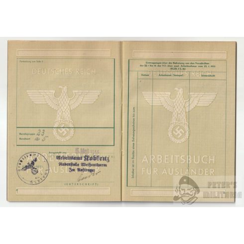 Ritka Arbeitsbuch für Ausländer - Koblenz 1944