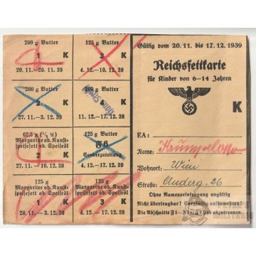 Bécsi Reichsfettkarte - 1939