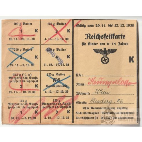 Bécsi Reichsfettkarte - 1939