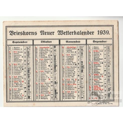 Bécsi biztosító társaság naptárja - 1939
