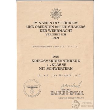 Háborús Érdemekereszt adományozó - Kriegsmarine, Kiel