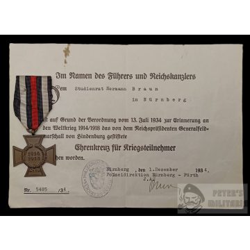   Hindenburg kereszt adományozóval - "Kriegsteilnehmer"