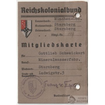 Reichskolonialbund tagsági igazolvány 