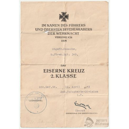 Vaskereszt II. osztály adományozó - 208. Infanterie Division
