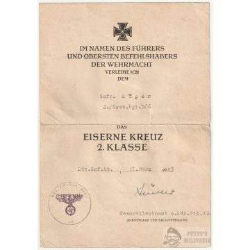 Vaskereszt II. osztály adományozó - 306. Gránátos ezred