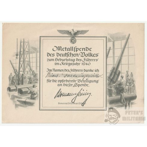 Metallspende 1940 emléklap 