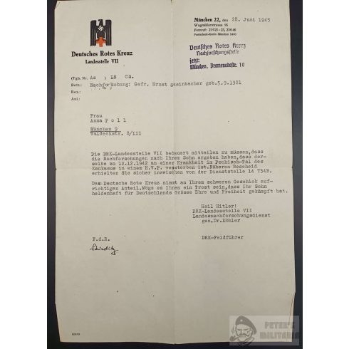 Wehrpass és Deutsches Rotes Kreuz levél