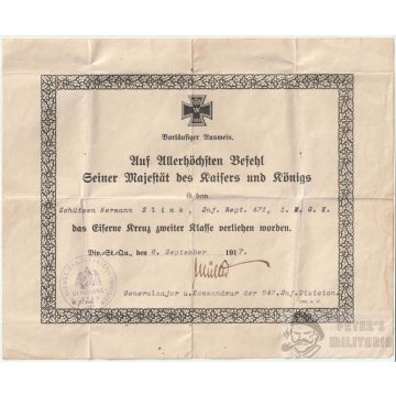   Vaskereszt II. osztály 1914 adományozó - 240. Porosz Gyaloghadosztály
