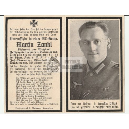 MG század tiszthelyettesi halálozási értesítő