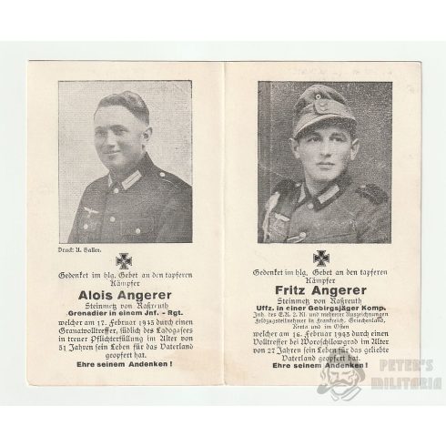 Testvérpár halálozási értesítő - Angerer