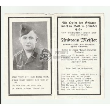 SS Páncélgránátos halálozási értesítő - Meister