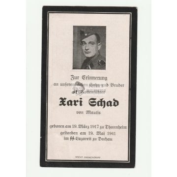 SS dachaui halálozási értesítő - Schad