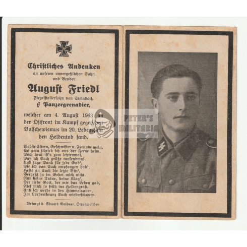 SS Panzer Grenadier Death Card - Friedl