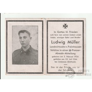 SS Panzer-Abwehr halálozási értesítő