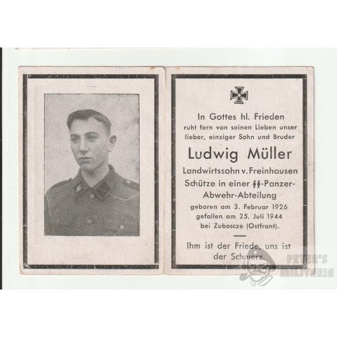 SS Panzer-Abwehr halálozási értesítő