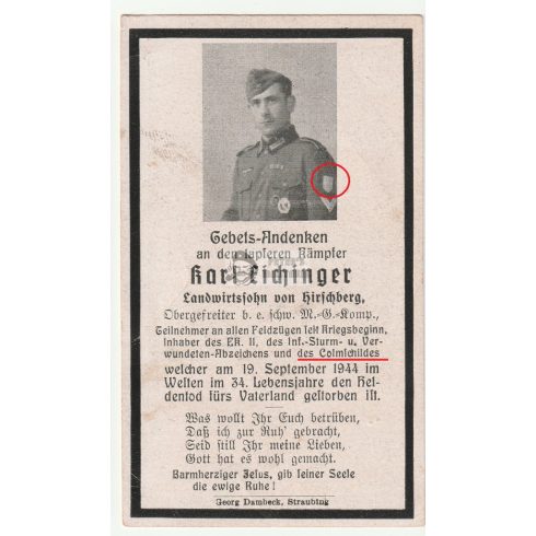 Cholm shield in wear Death Card - very rare! 