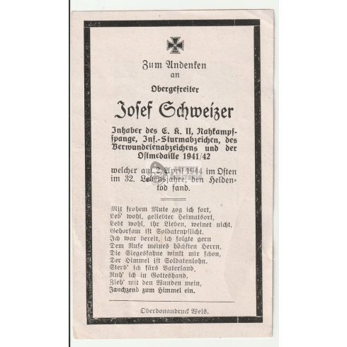 Close Combat Clasp Death Card- Schweizer