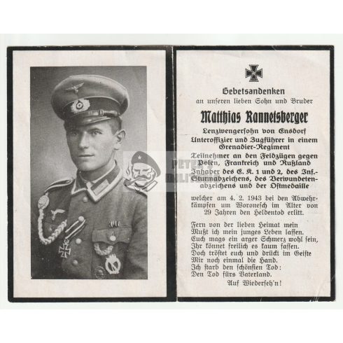 Death card with Iron Cross wear – Condor Legion Wound Badge.