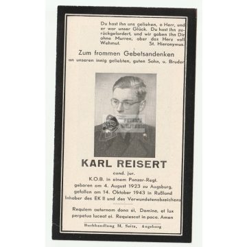 Black Panzer uniform Death Card